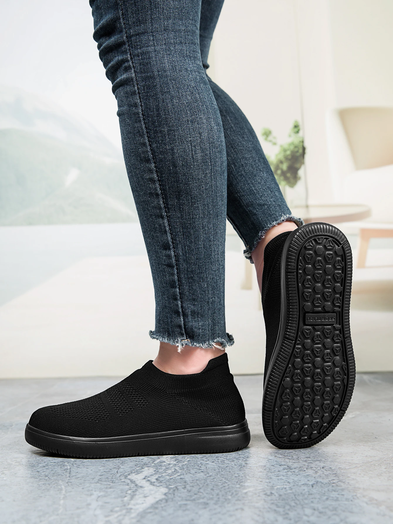 Damen-Socken-Sneaker, Slip-On, atmungsaktive Flying-Knit-Schuhe, weich, rutschfest, leicht, flache Walking-Loafer, Damen-Büro- und Alltagsschuhe – Detail 6