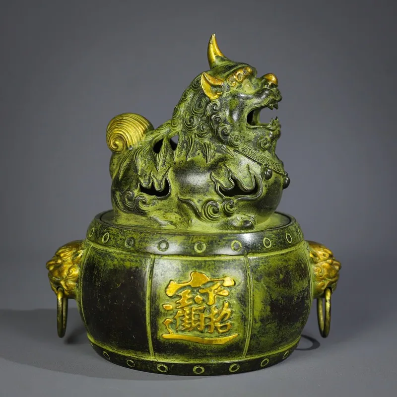 Antique Collection -Colored Gilt Bronze Pixiu Treasure Figurine Home Office Gift