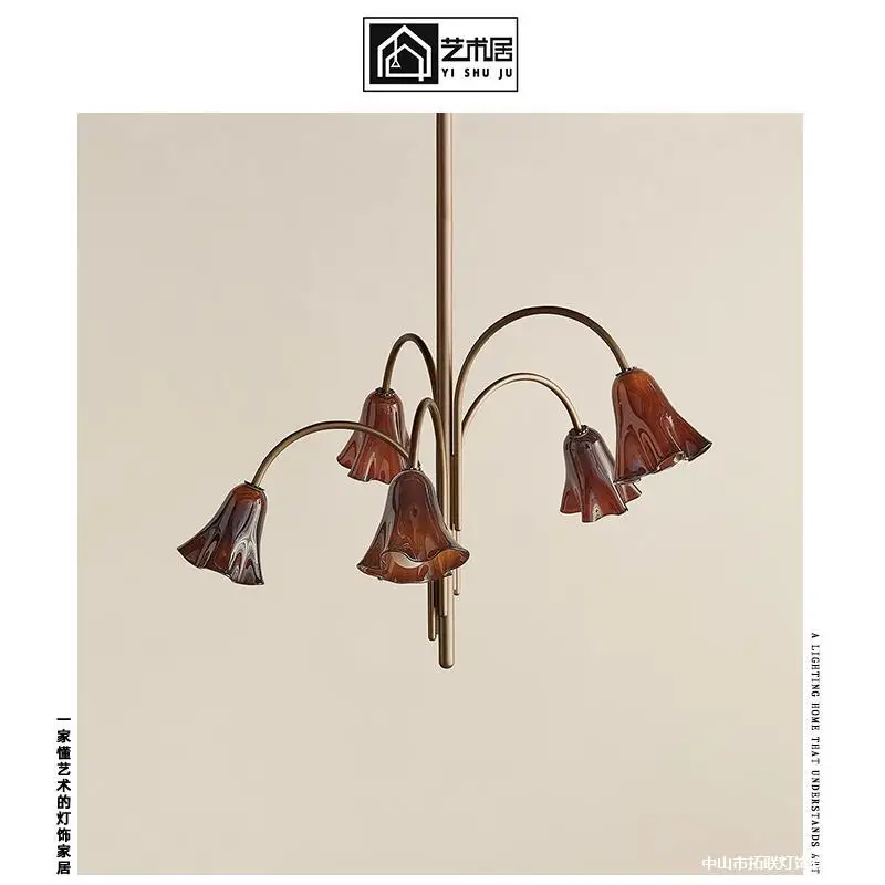 French retro all copper VERA replica primary color glass guest dining room chandelier medieval designer bedroom flower lamp