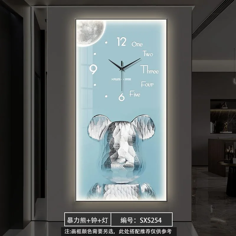 

140 см современный мультяшный медведь домашний декор настенные часы роскошные светодиодные часы с росписью украшения гостиной декор коридора