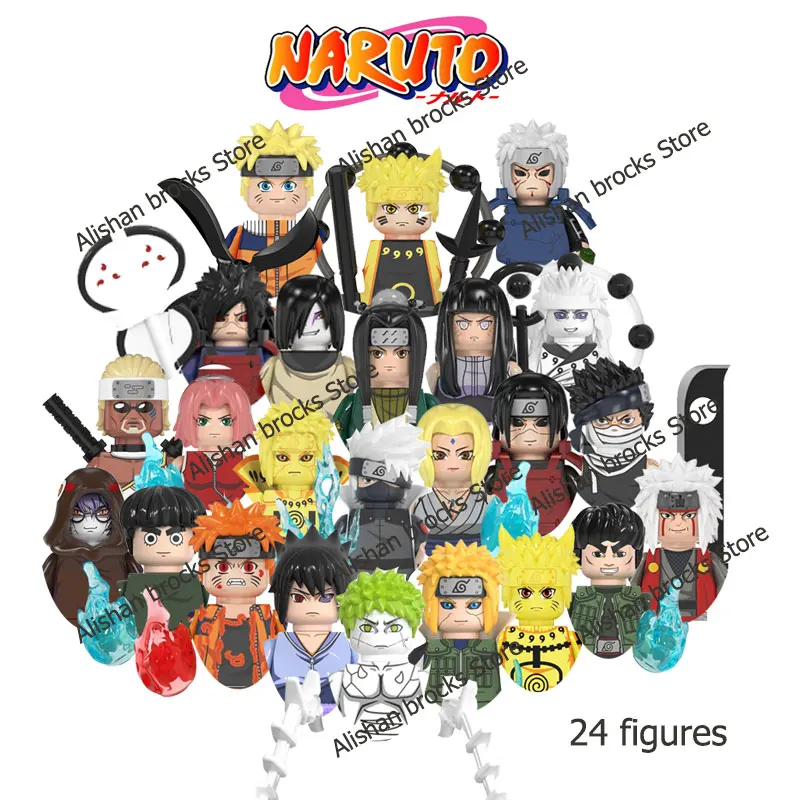 Bloques de construcción de Narutoe Sasuke Kakashi Akatsuki para niños, figuras de acción de dibujos animados de Anime, juguetes de montaje de cabezas, juguete de Navidad