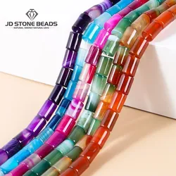 Natural Stone Dyed Color Peacock Agate Tube Shape Beads Colorful Stripes Loose Beads For Jewelry Making Needlework Accessories