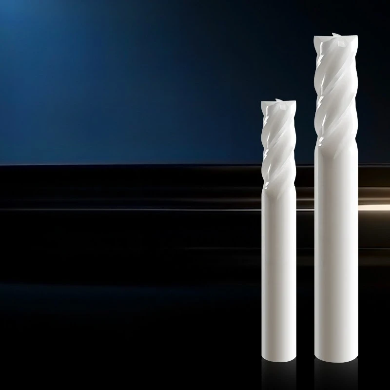 65-Degree Four-Flute Solid Ceramic End Mill With Zirconia Nano-Coating For High Hardness And Wear Resistance