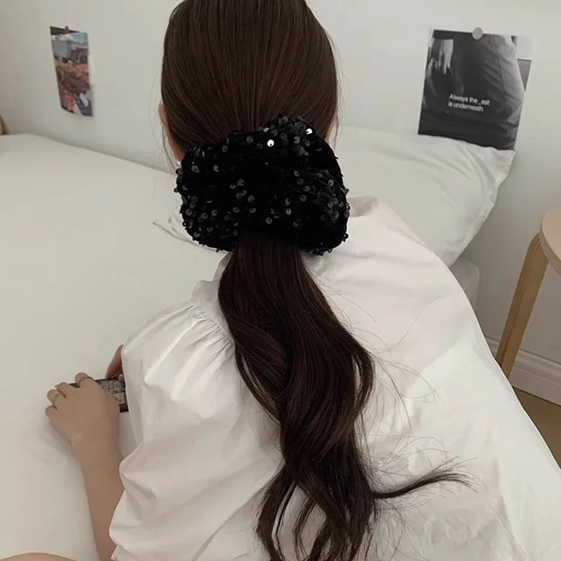 Shiny Sequins Broken Crystal Hair Accessories Elastic Hair Band Hair Ring 2023 New Party Black Grey Sequins Scrunchies Headbands