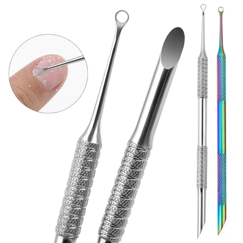 Uñas rusas de doble punta, círculo de acero inoxidable, cabeza biselada, removedor de cutículas, palos de manicura y pedicura, herramienta artística para uñas