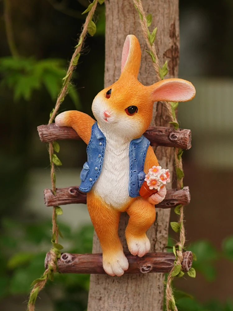 Cute Rabbit Climbing Ladder Wall Hanging Outdoor Garden, Courtyard, Tree Hanging Balcony, Pipe Hanging, Flower Pot Hanging