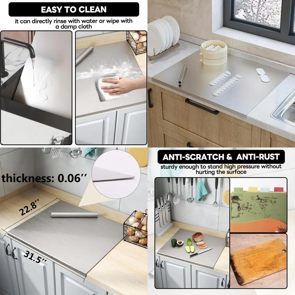 

Large Stainless Steel Cutting Board with Lip, 31.5 x 22.8 - Non-Stick Metal Board for Meat, Fruits, Vegetables, Bread, and Bakin