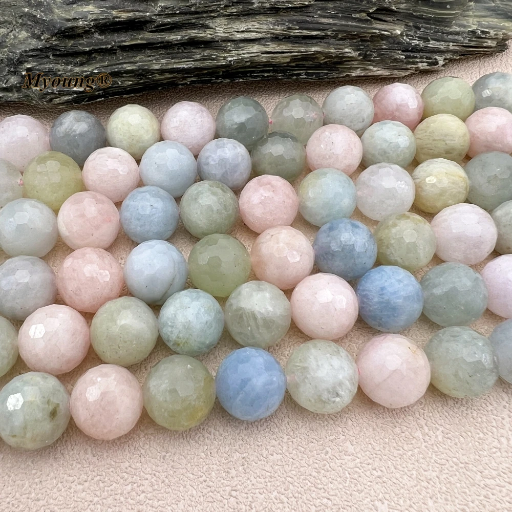 13.5-14MM 30PCS Large Faceted Natural Morganite Beryl Stone Round Loose Beads For DIY Jewelry Making MY231216