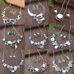 Cring Coco Vintage Gray Enamel Necklaces Set Elegant 2024 Women's Geometric Jewelry Sets Necklace for Women Grandmother Gifts