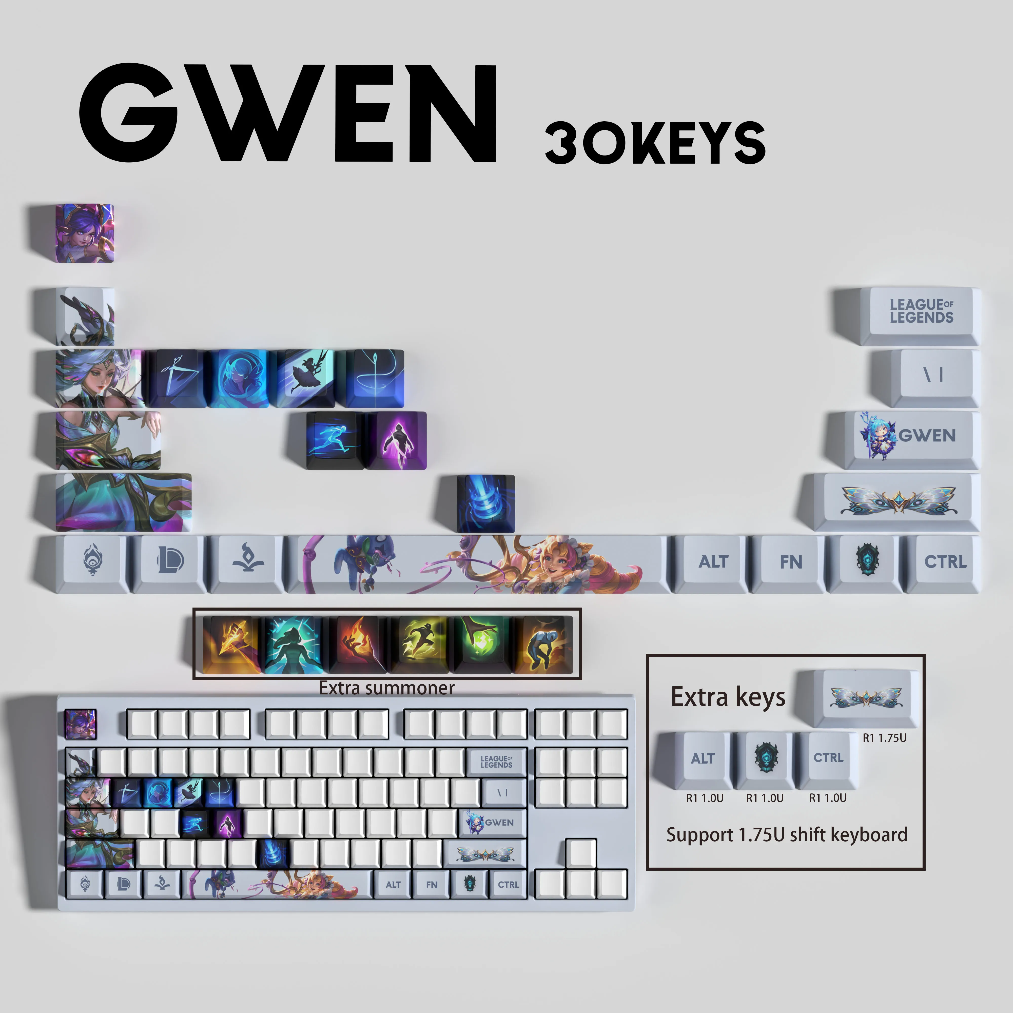 GWEN KEYCAPS New design League of Legends keycaps 30KEYCAPS  OEM Profile Keycaps for mechanical keyboard