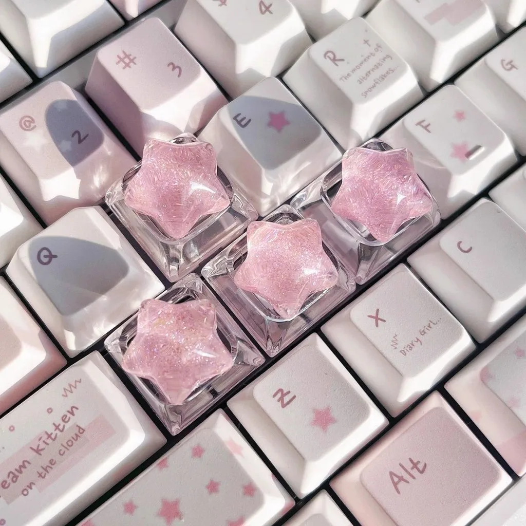 Personalized Transparent Star Glitter Keycap Transparent Cute WASD Direction Key Cross Mechanical Keyboard