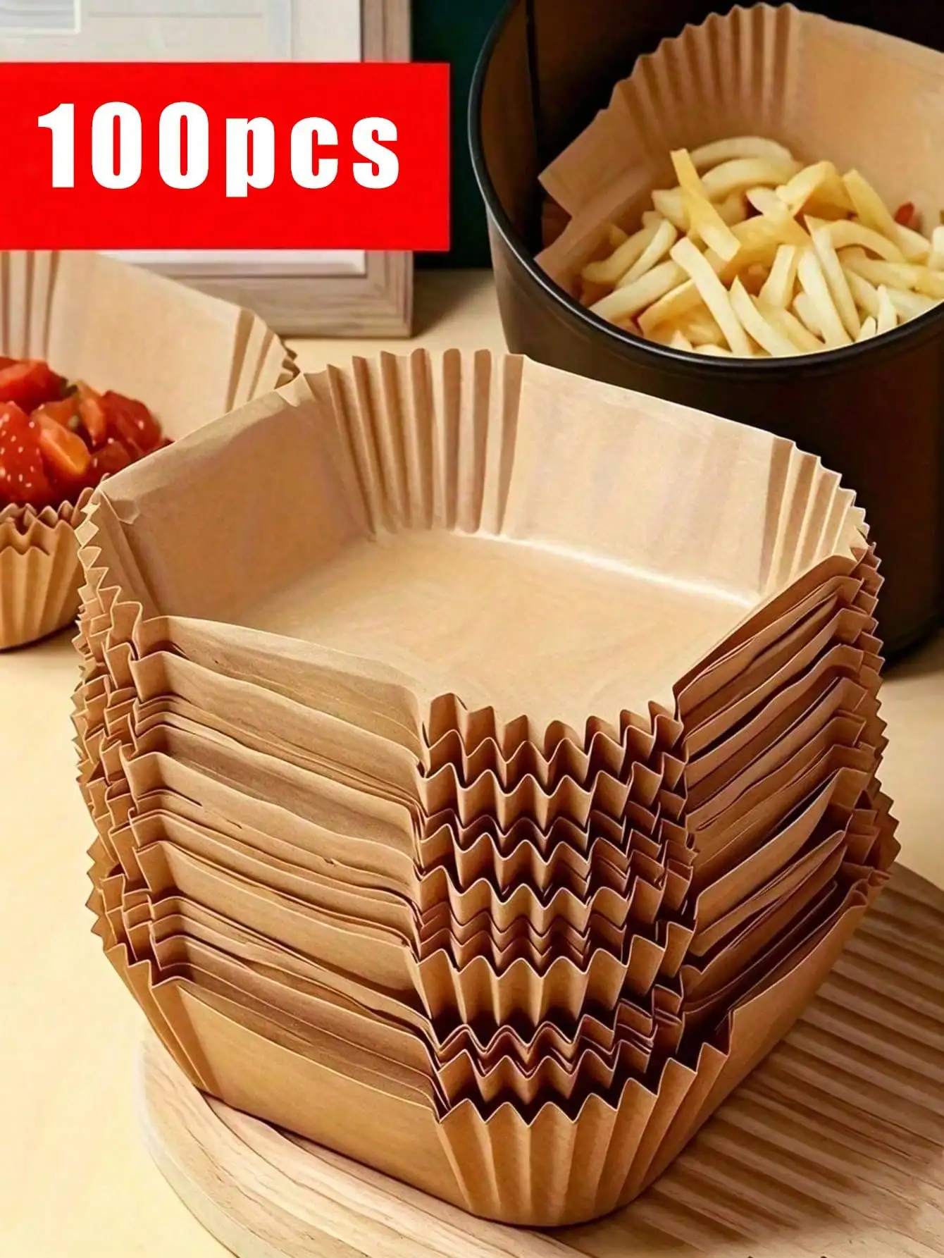 100/50pcs Disposable Square & Round Air Fryer Baking Paper, Non-Stick Cooking Parchment Paper, Kitchen Supplies, Outdoor BBQ, Air Fryer Liners, Air Fryer Paper, Air Fryer, Back To School Supplies, Storage Containers, Kitchen, Home Goods
