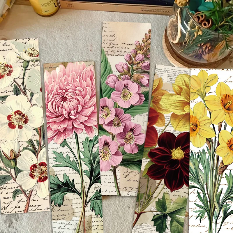 30Pcs Vintage Flowers Bookmarks Books Labeled Students Stationary Supplies DIY Creative Aesthetic Bookmark Reading Pages