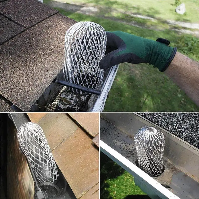 4pcs Pipe Strainer Aluminum Mesh Cover Gutter Guard Strainer Stop Leaf Blockage Rain Leaf Gutters Roof Guard Filters Cover