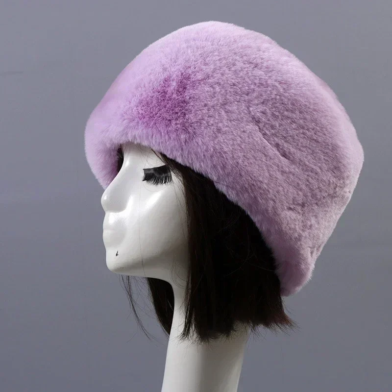 Faux Fur Hats for Women Winter Autumn Fluffy Russian Hat Winter Cap Female Beanies Solid Color Leopard Print Bonnets