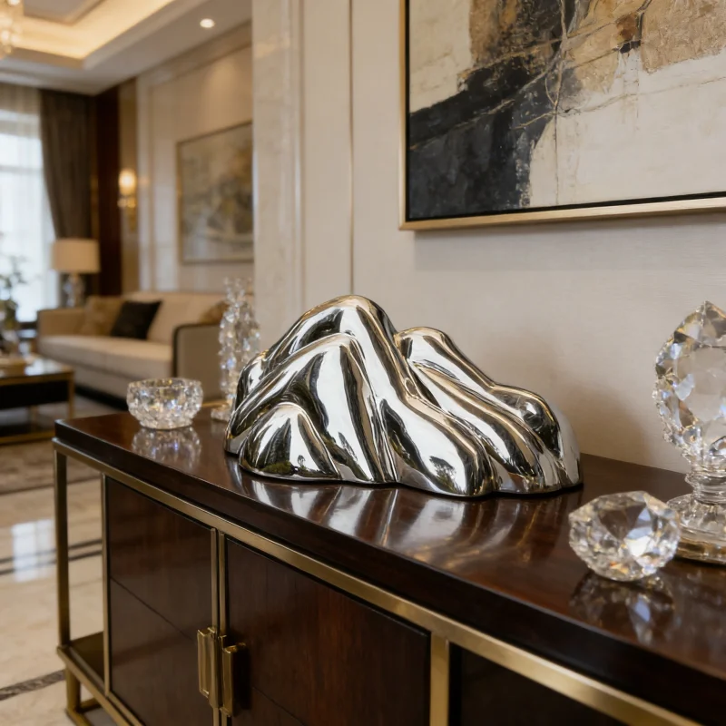 

Hotel Lobby Landscape Decorative Sculpture, Stainless Steel Stone Decoration at the Door Pool, Waterscape, Large Floor Art