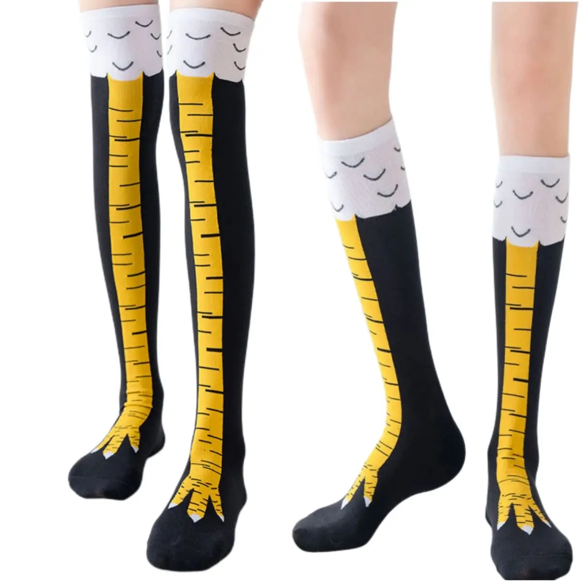 1/2 pary damskich podkolanówek Trendy Cartoon Funny Chicken Claw Socks Fitness Sports Casual Slim Leg Long Tube Socks Women