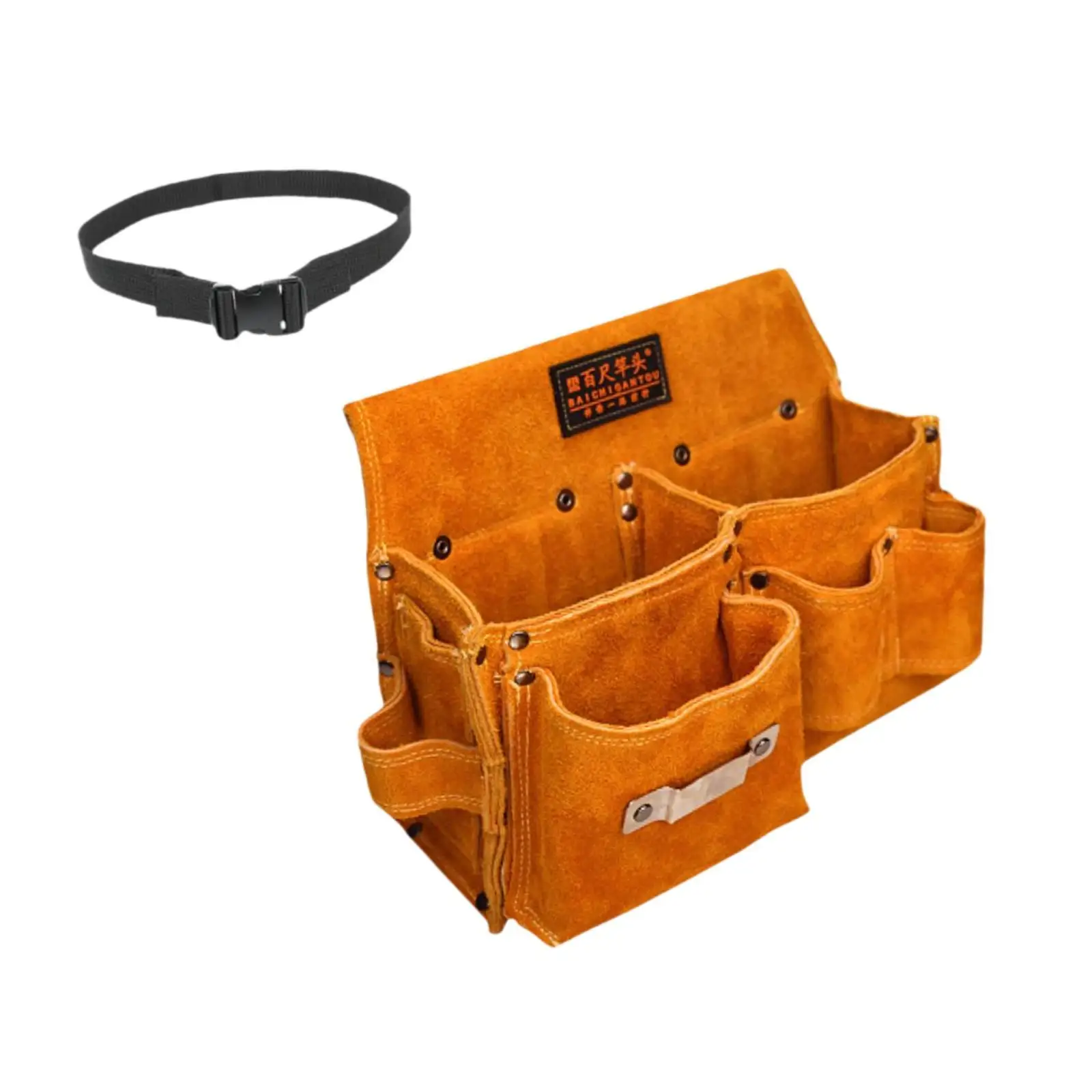 Cowhide Waist Tool Bag with Adjustable Belt Professional for Home Improvement Task Large Capacity Sturdy Yellow Multifunctional