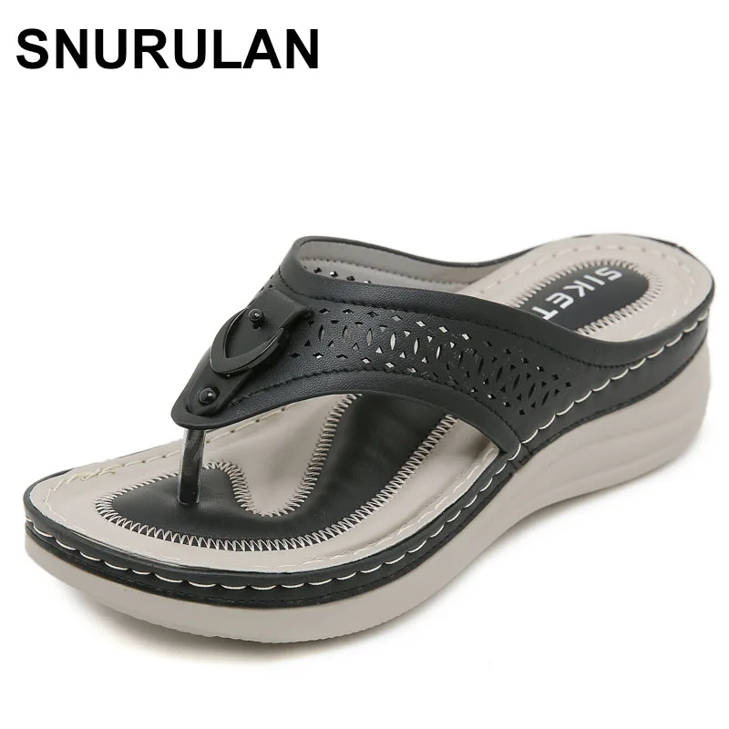 Brand Leisure Wedge Slides Women Clip Toe Flip Flop Hollow Out Sewing Thread Memory Foam Beach Outdoor Walking