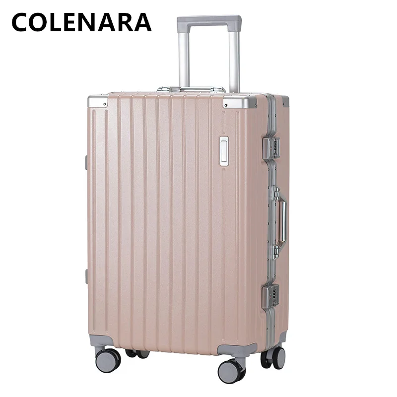 COLENARA Women's Luggage 20 Inch Boarding Box Aluminum Frame Trolley Case 26" Men's Suitcase with Wheels Rolling Suitcase