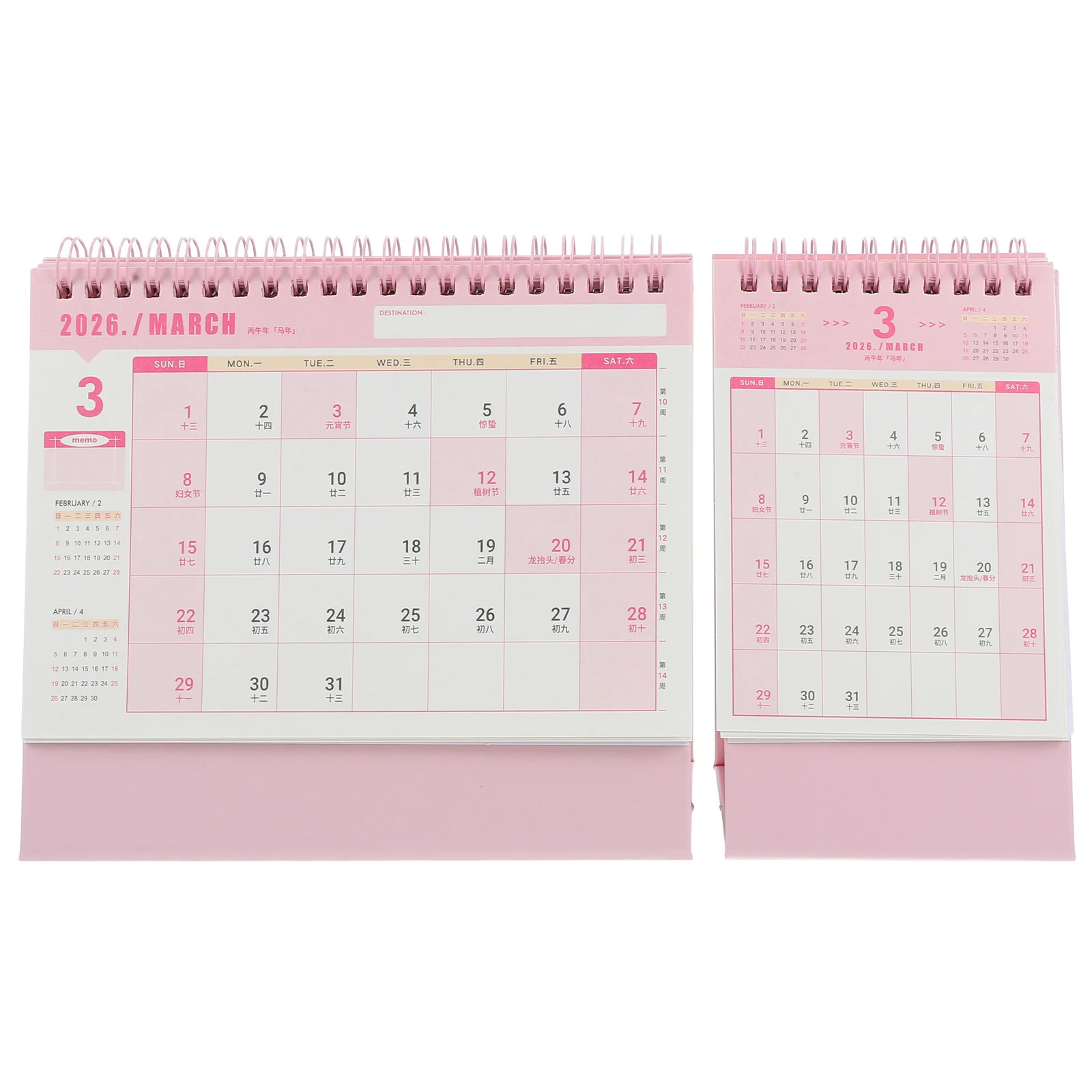 2 Buah Kalender Meja 2026 Berdiri Flip Desktop Perencana Harian Merah Muda untuk Ruang Belajar Kantor Rumah Kalender Desktop 2026