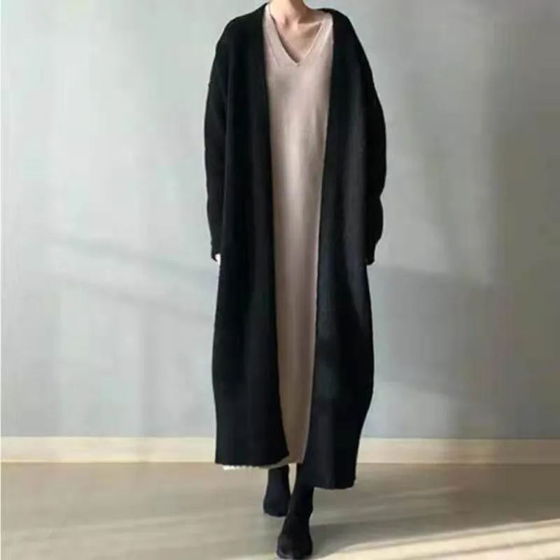 الكورية بلون أنيقة عادية بسيطة طويلة المرأة سترة مشغولة من الصوف الخريف والشتاء فضفاضة تناسب جديد تنوعا سترة معطف