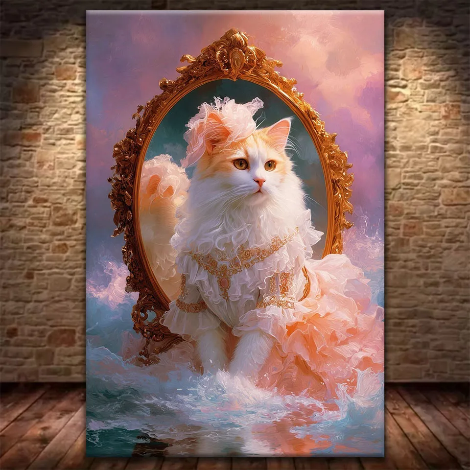 

French style DIY Diamond Painting Art 5D Square round Diamond Mosaic Noble cat Embroidery Cross-Stitch for Adult Home wall Decor