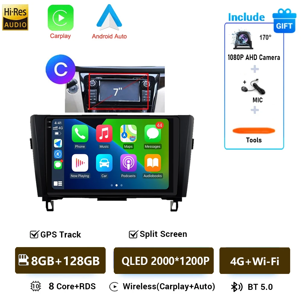Autoradio Android 16 Voor Nissan X-Trail Qashqai 2 J1T32 Qashqai J10 J11 2014 2015 2016 2017 2018 2019 Multimedia DSP 4G LTE DVD