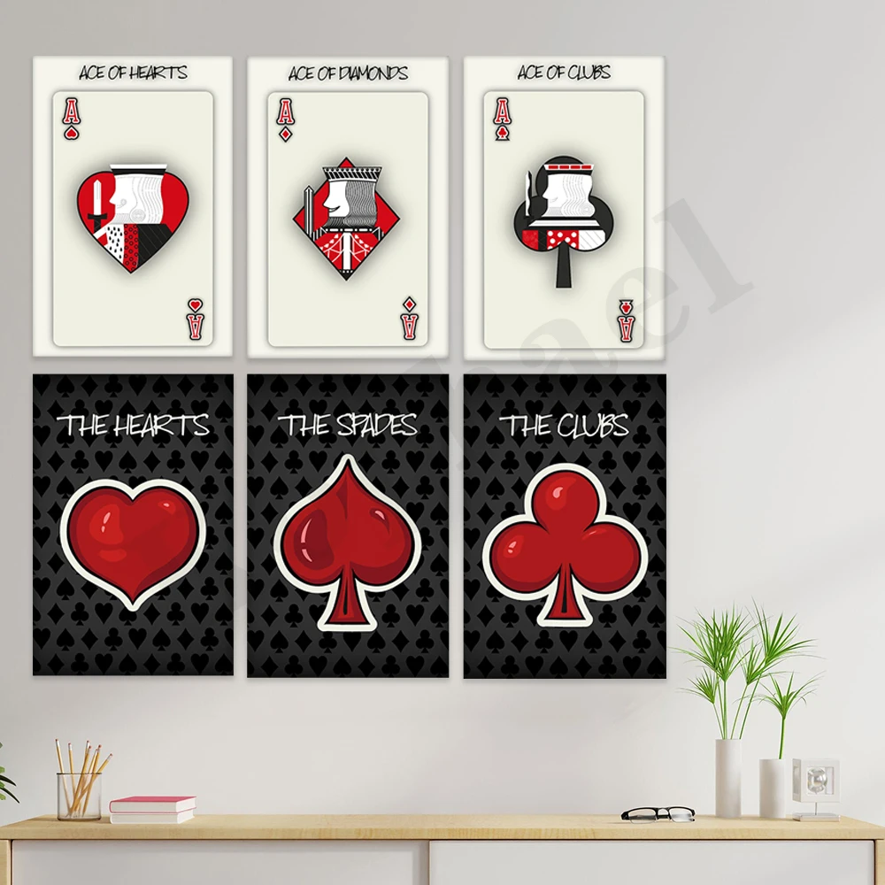 أوراق اللعب. البستوني. قلوب. الماس. الآس من النوادي. النوادي. غرفة اللعب. فن الديكور المنزلي. ملصق معرض منتصف القرن #2