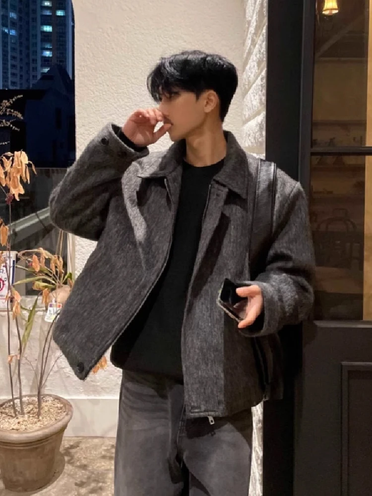 

Мужская шерстяная куртка-жакет с отложным воротником, весна-осень, повседневная, молодежная, приталенная