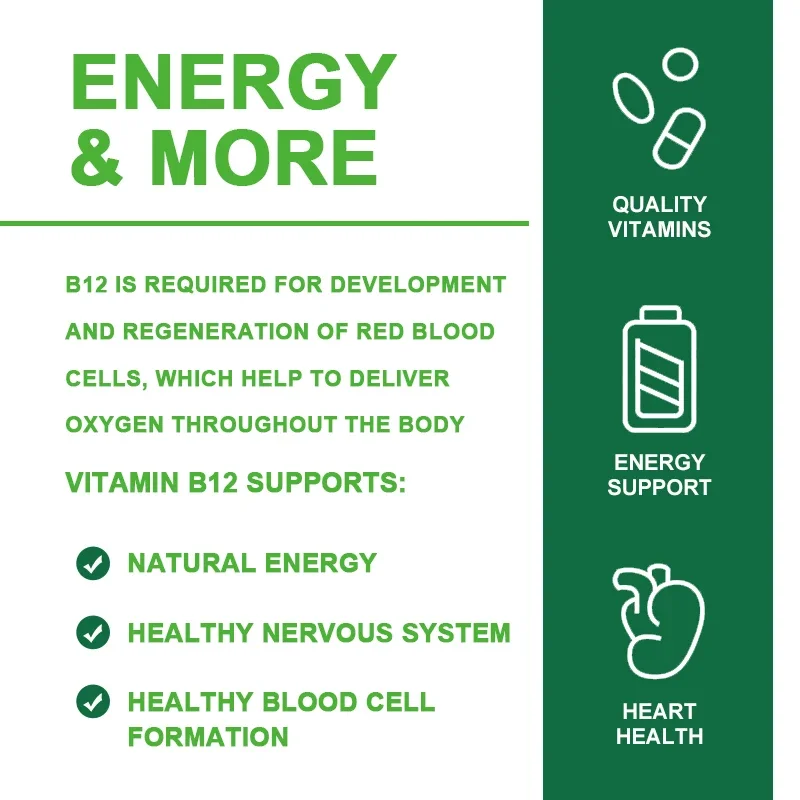 Vitamin B12 Capsules 500mcg - Supports Energy Metabolism, Nervous System Support