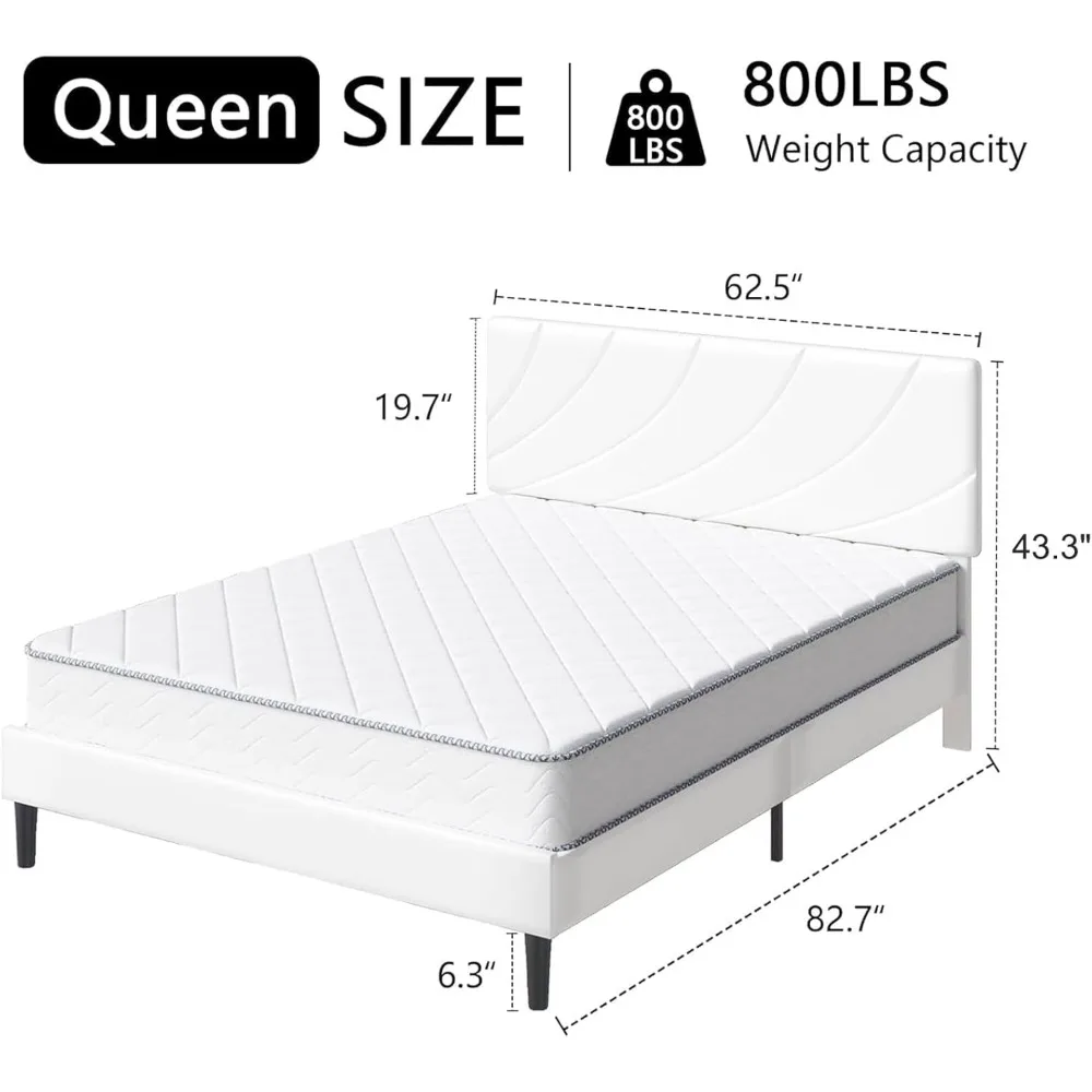 هيكل سرير، إطار سرير منجد، سرير بمنصة منجدة من الجلد الصناعي مع لوح رأسي، خشبي قوي