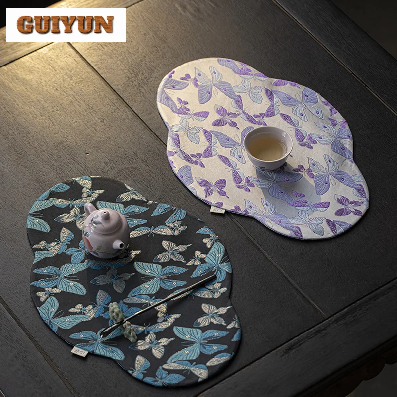 Chinese Butterfly Dance Fabric Begonia Tea Table Mat Waterproof Thermal Insulation Tea Professional Rag Zen Tea Table Cloth Flag