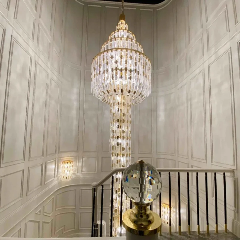 Modern Style Indoor 3D Printed Crystal Chandelier Adjustable Oval for Hotel Lobby Villa Staircase Large Project Installation