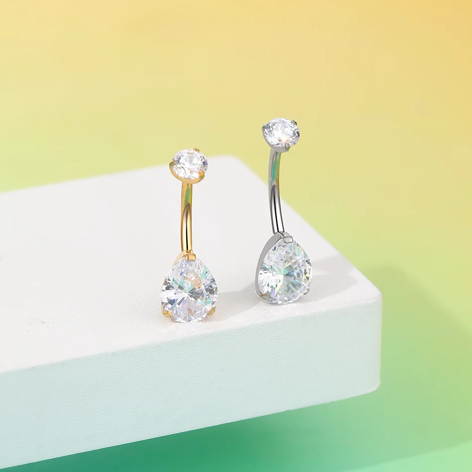 1pc Titanium Internally Threaded Belly Piercings Jewelry Teardrop Shape Zircon Belly Button Ring Navel Piercing