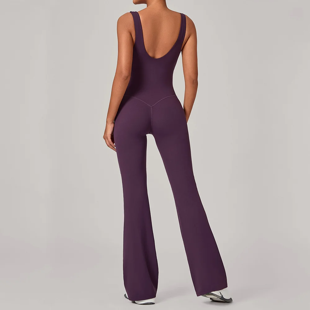 

Yoga Flared jumpsuit Women Tracksuit Backless Rompers Gym Workout Bodysuit Female Fitness Onepiece Skin-tight Garment Sportswear