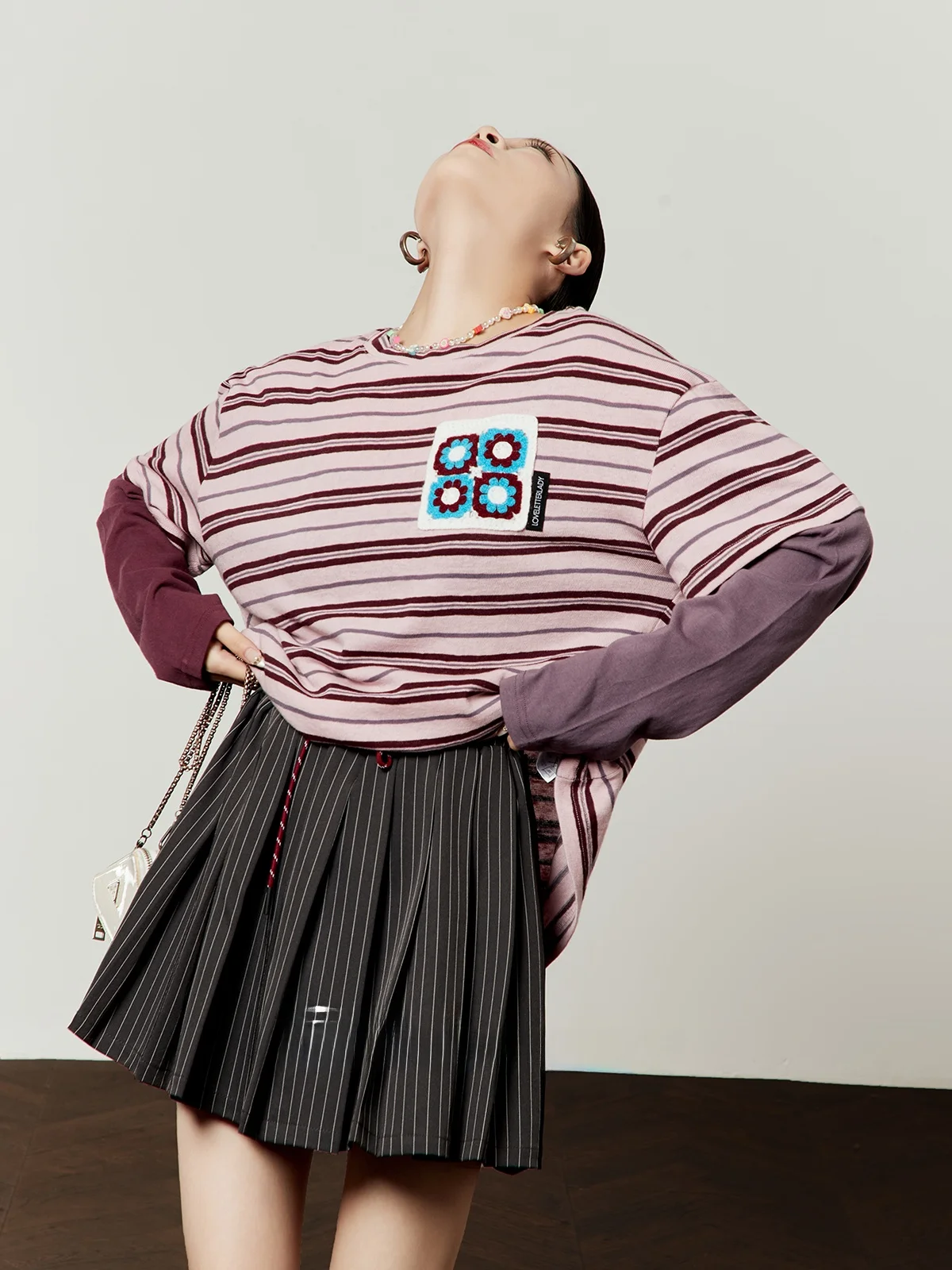 

Women's Striped Loose Fit Long Sve T-irt Faionable Commute Sle Spring New Arrival Pink Color Versatile Slimming Top