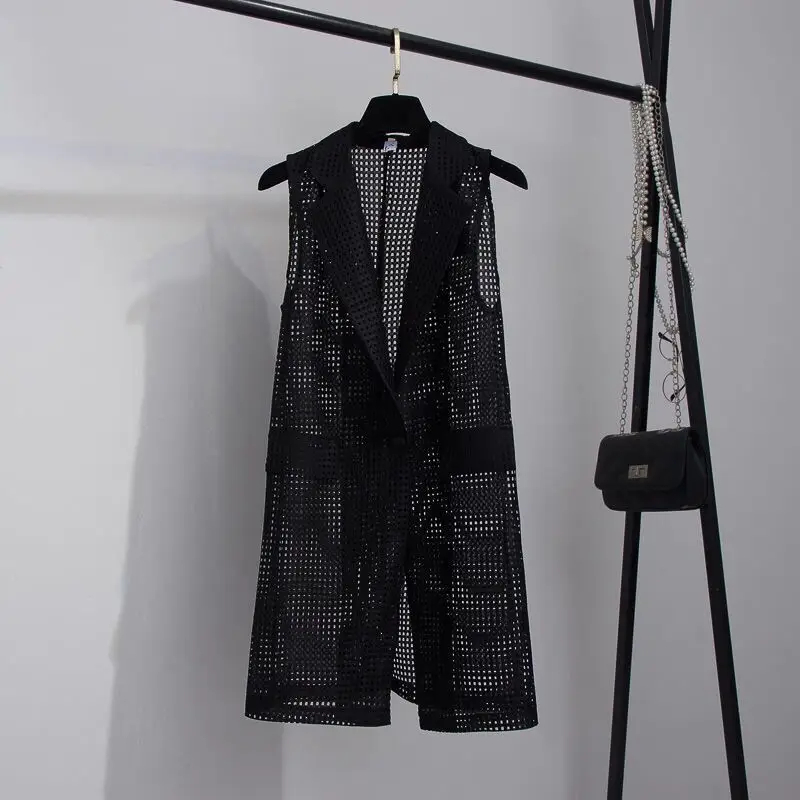 Chalecos ahuecados de lujo para mujer, cárdigan sin mangas, chaqueta blanca y negra, Tops elegantes, novedad de primavera y verano