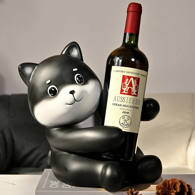 Shiba Inu Animal Resin Sculpture Dog Statue Table Wine Bottle Holder Stand Décor for Home Room Decoration Animal Figurine Resin