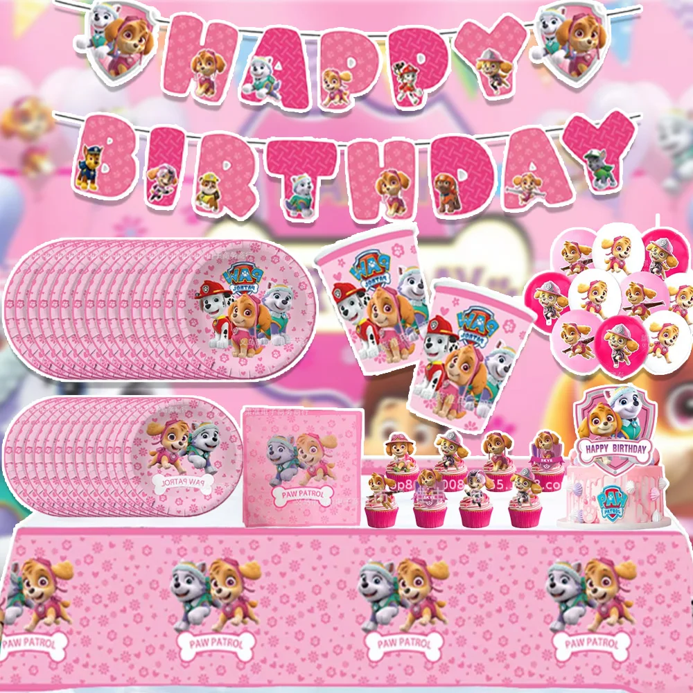 

Pink Paw Patrol Girl Cartoon Birthday Party Decorations Skye Everest Plates Cup Napkin Tablecloth Balloon Set Kid Anime Backdrop
