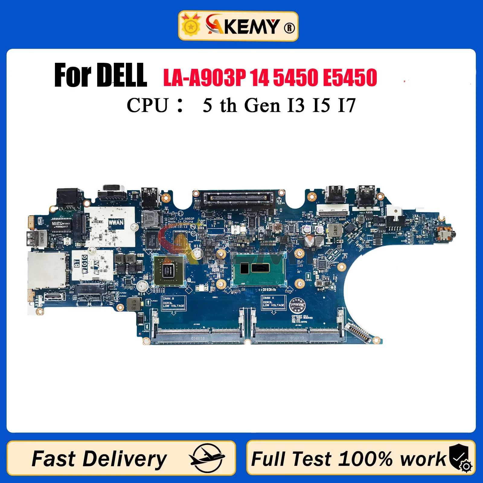 

ZAM71 LA-A903P For DELL Latitude E5450 5450 Laptop Motherboard CN-0RH5PW 0RH5PW 017FG2 Notebook Mainboard 100% Tested OK Working