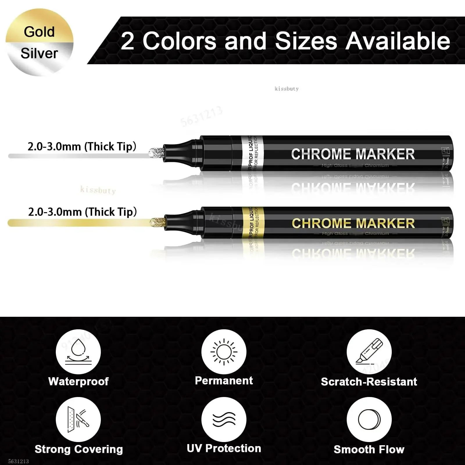 1‑5Pcs Chrome Mirror Paint Markers, 2mm Silver Reflective Ink for Car Styling, Model, Metal, Wood & Stone DIY Projects