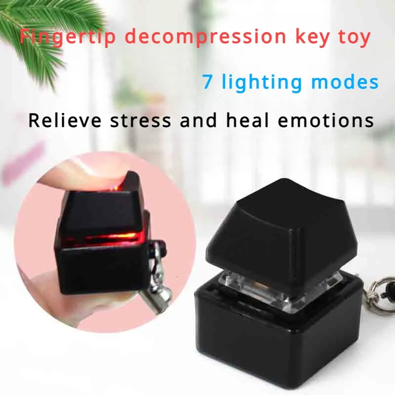 Merit +1 Keychain Necklace LED Lamp Muyu Decompression Fingertip Button Mechanical Keyboard Key Cap Pendant Antistress Toy