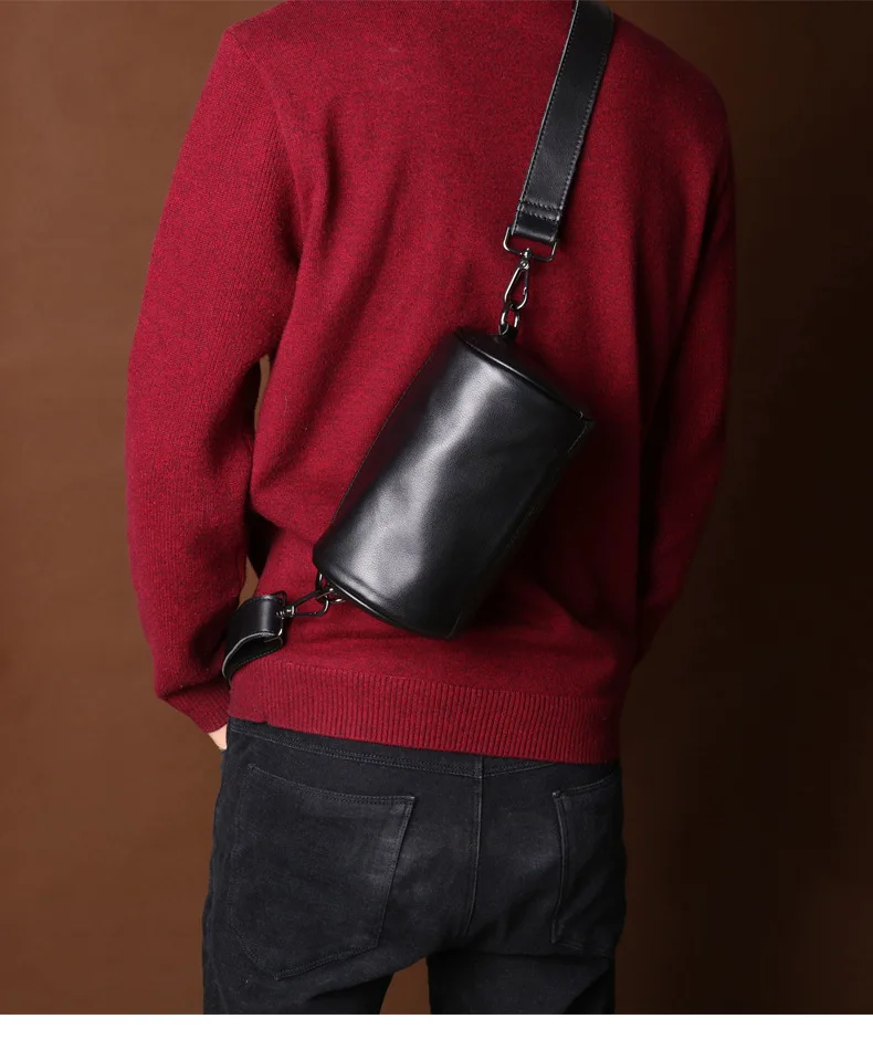 Mini Bucket Crossbody Bag Unisex Top-Grain Cowhide Pillow Bag with Leather Strap
