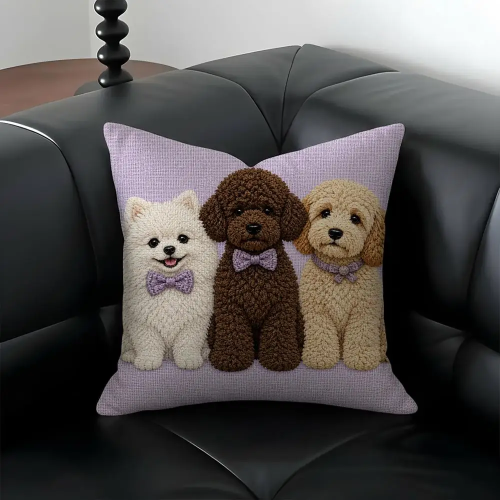 2d flat printing cute Dogs Cushion Cover Natural Linen Pillow Covers, Washable Cushion Cases for Sofa Bed Couch Decor