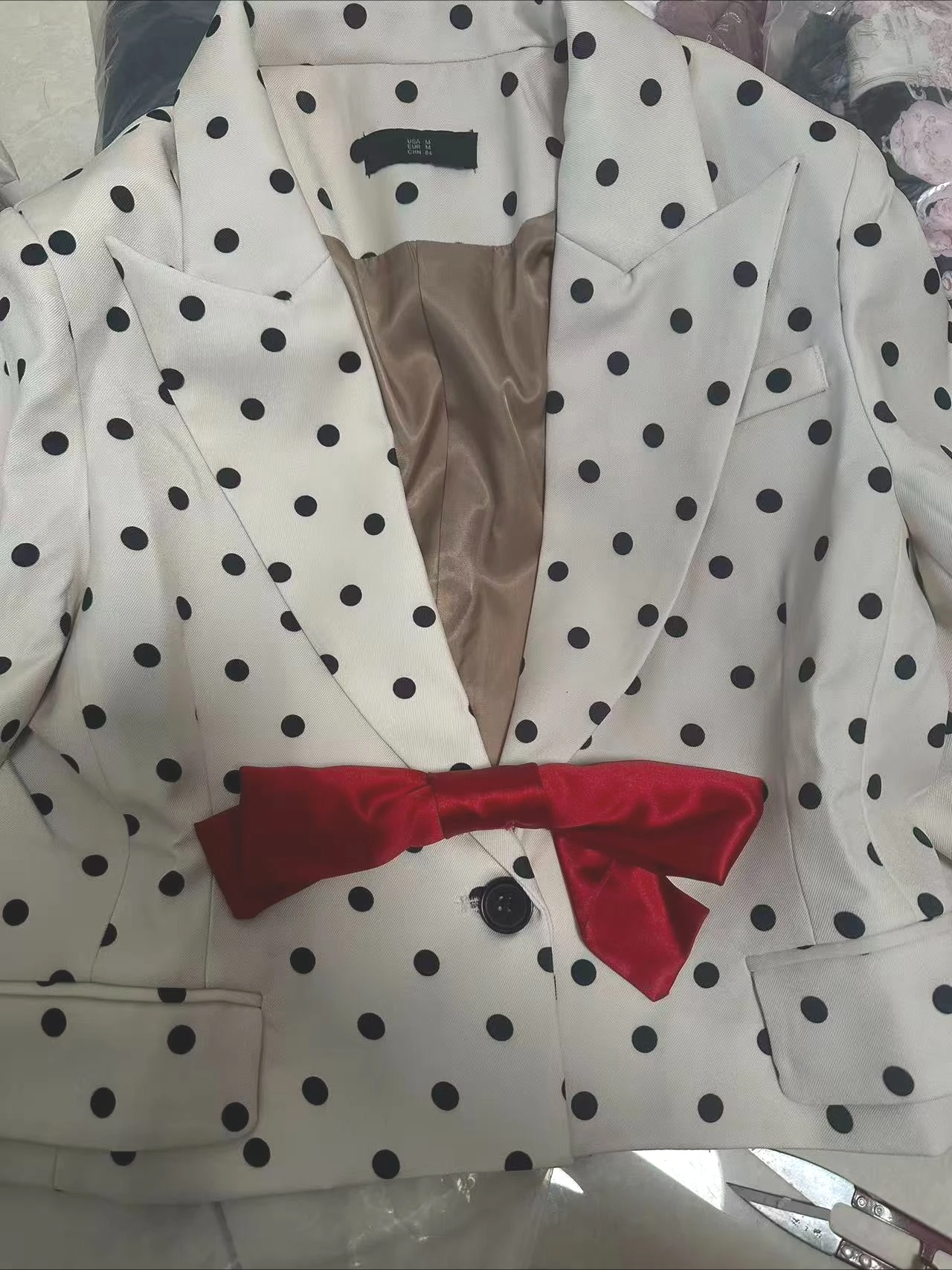 Manteau Blazer Chic à pois pour femmes, Style français, Niche haut de gamme, Unique, nœud papillon, mode, veste de costume courte polyvalente