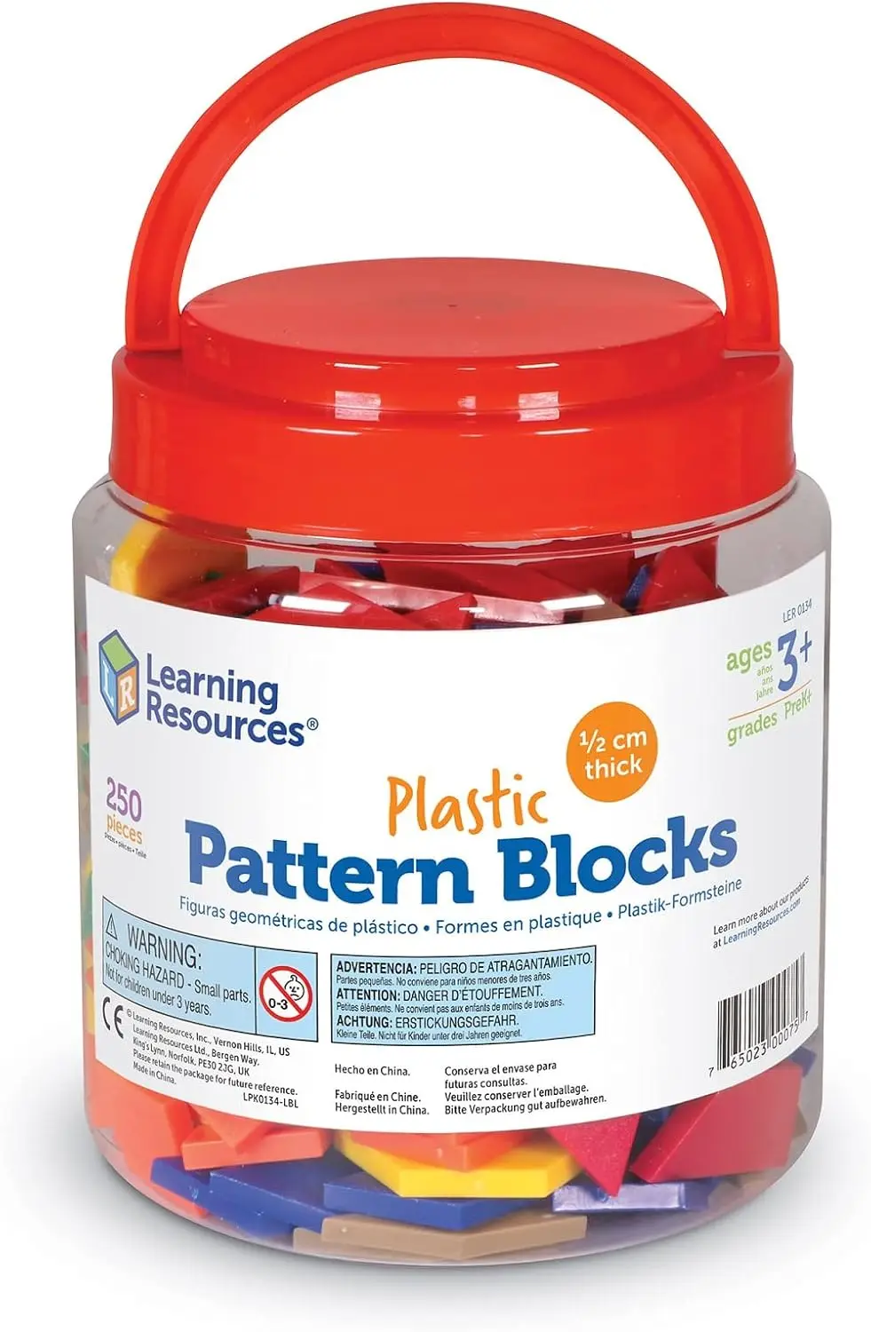 Plastic Pattern Blocks - Set of 250, Ages 3+, Shape Games for Preschoolers, Homeschool Supplies, Shape Manipulatives for Kids,Ba