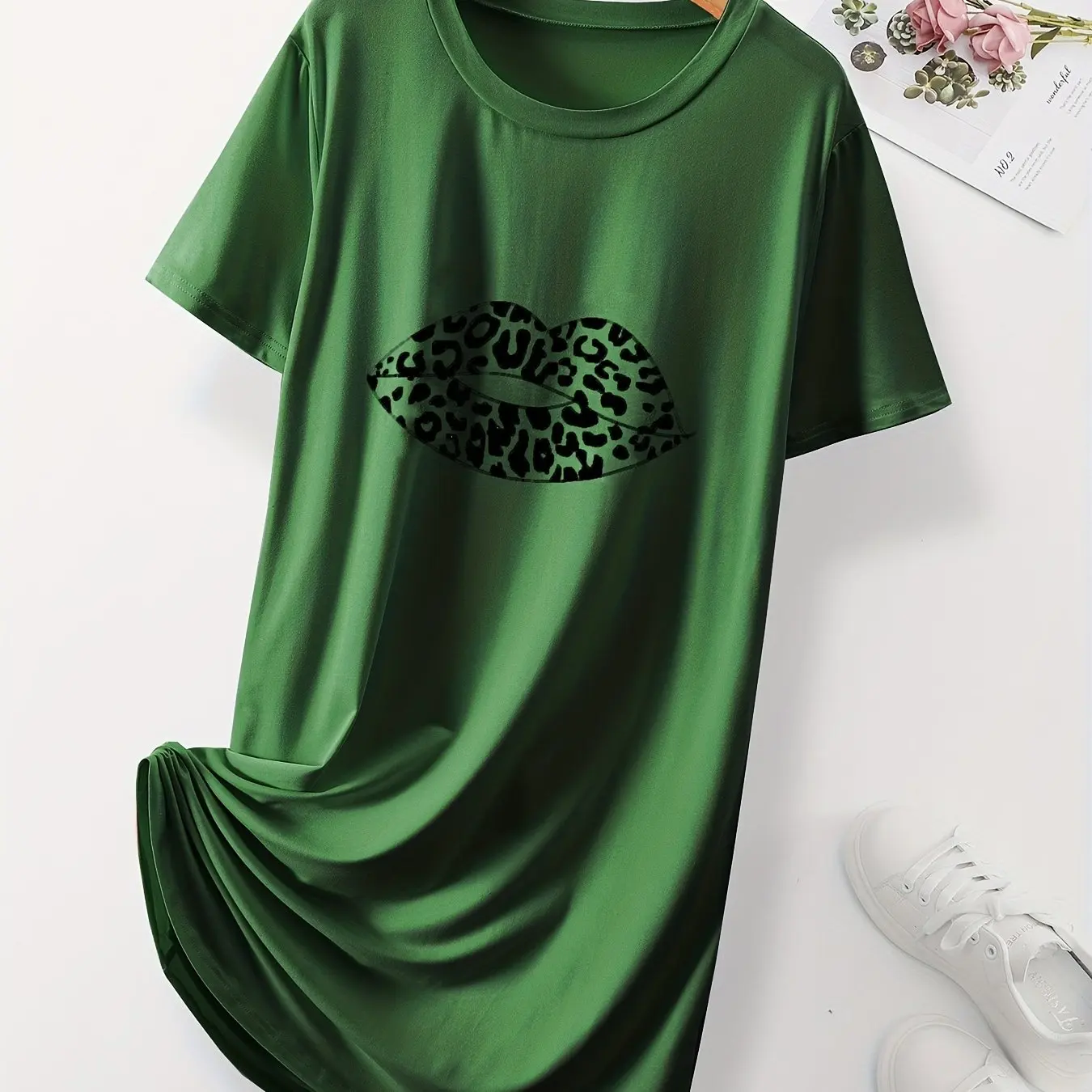 Sexy Lips Print Women\'s Home Nightgown Plus Size High Stretch Dress Loose Halter Street Sexy Dresses