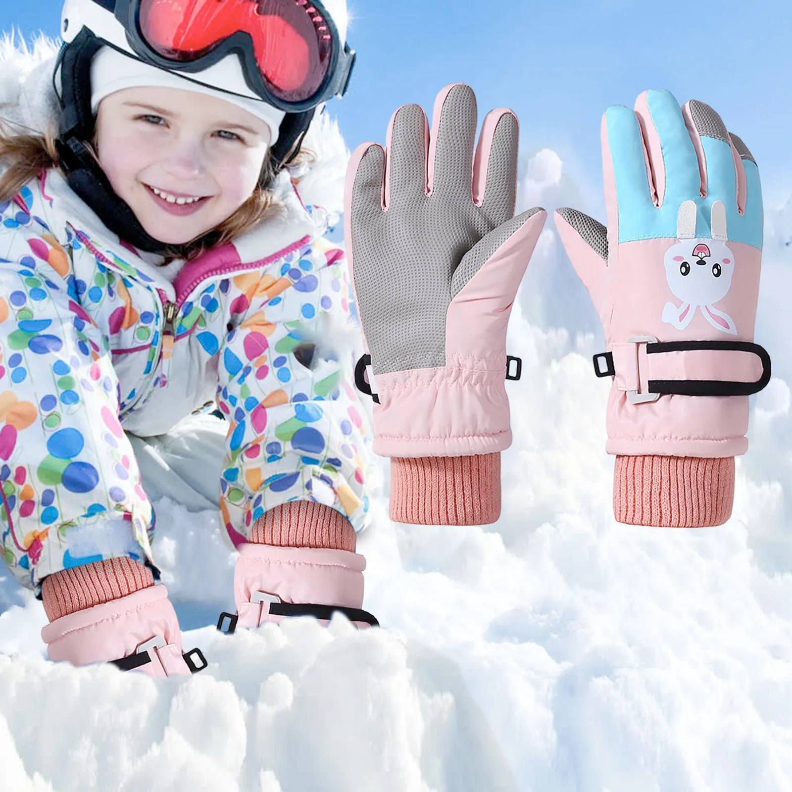 

Winter Ski Gloves for Children Windproof Thickened Five-Finger Gloves Cartoon Printed Boys Girls Snow Warm Accessories 4-12Years