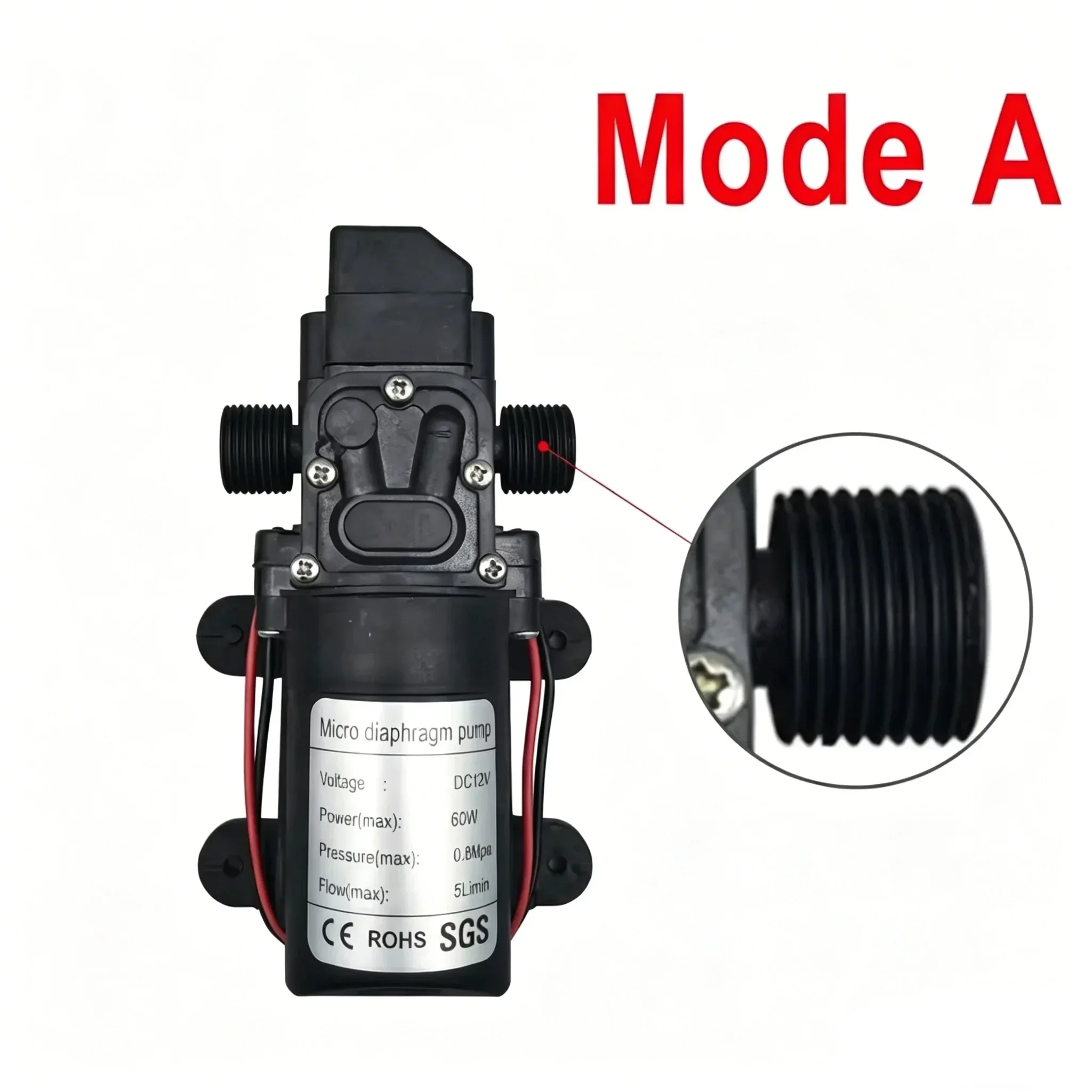 Mini Electric Diaphragm Pump 120PSI 60W 5L/Min High Pressure DC 12V Self-Prim Ing for Water Washing Machine Pesticide Spraying